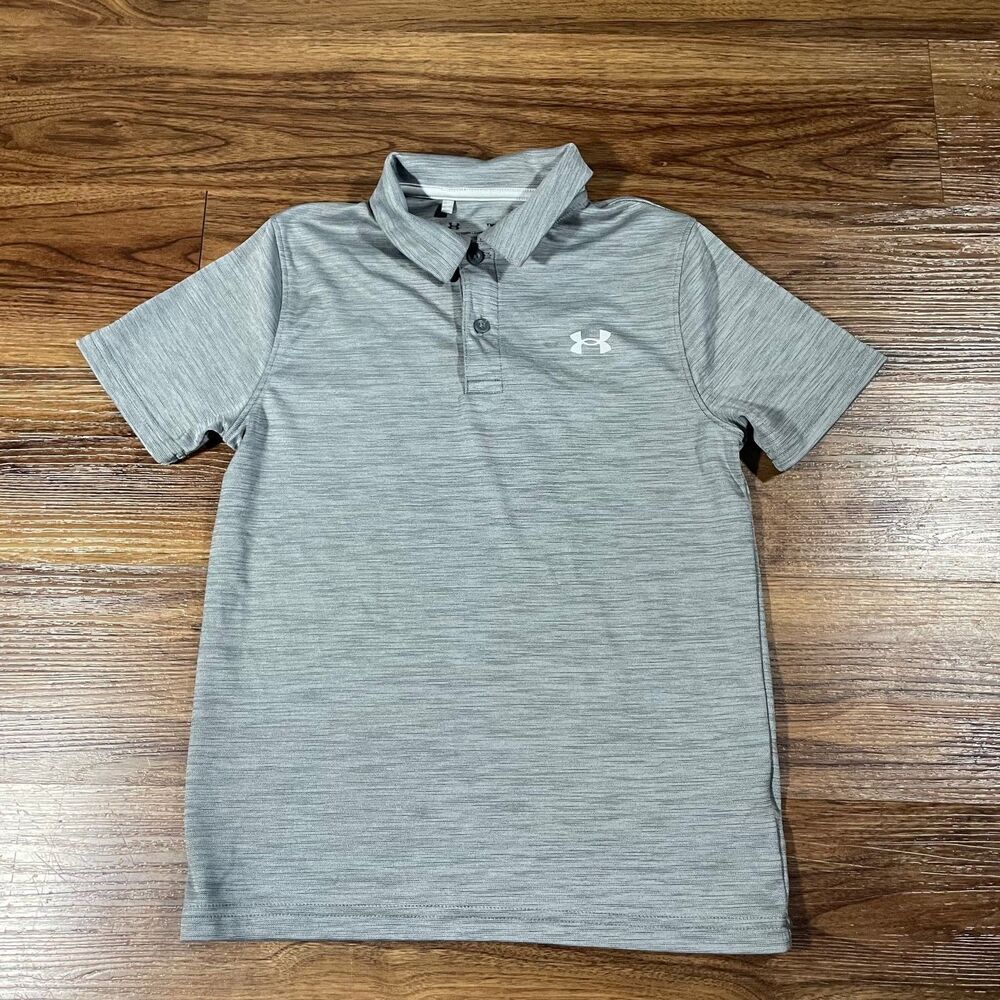 Under Armour Youth Polo Shirt Gray Logo Performance Golf Boys Size Medium YMD